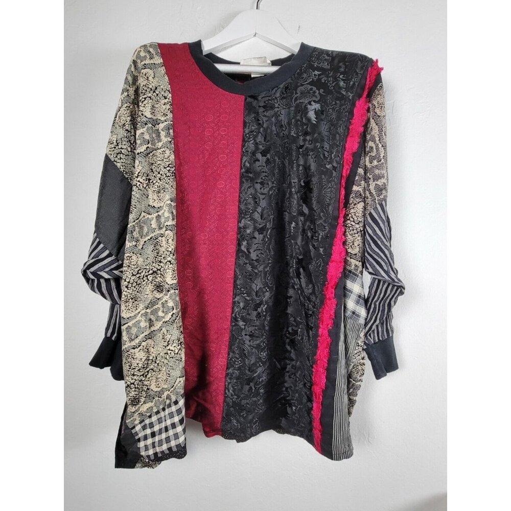 Vintage Ragman Womens Mixed Media Patchwork Sweater Dolman Sleeve Art To Wear